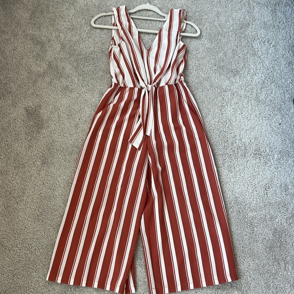 AUW Red and White Striped Sleeveless Jumpsuit size S